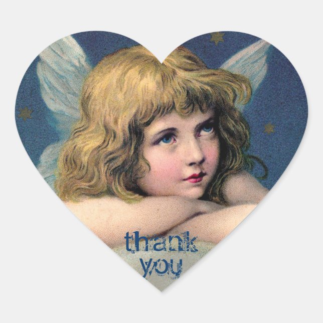 Vintage Resting Angel - Thank You - Heart Stickers (Front)