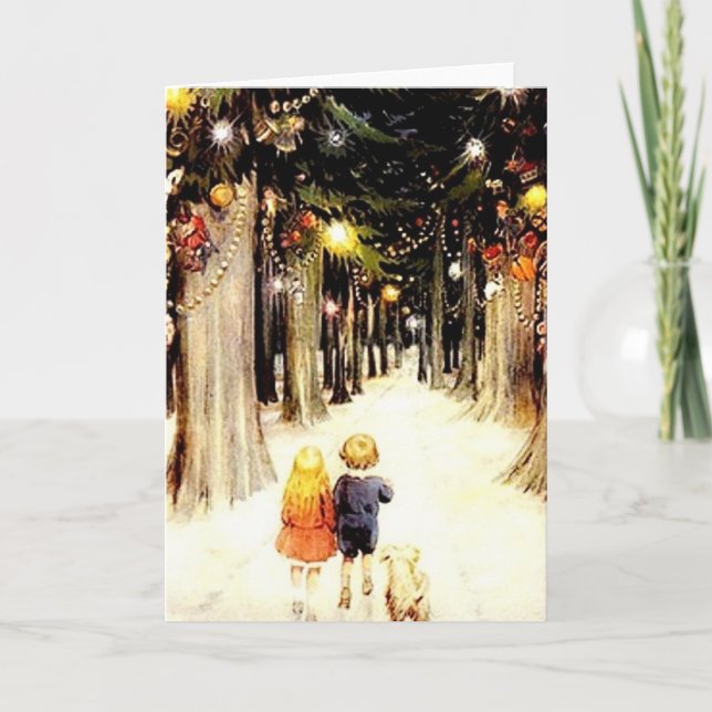 Vintage Restoration Christmas Forest Holiday Card (Front)