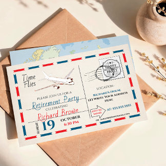 Vintage Retirement Party Invitation with Airplane