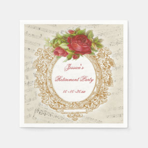 Vintage Retirement Red Rose Frame Music Sheet Napkin