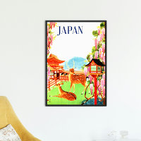 Vintage Retro 1930s Travel Deer Temple Japan Asia