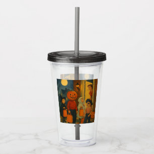 Vintage/retro 1950s trick or treating Halloween Acrylic Tumbler