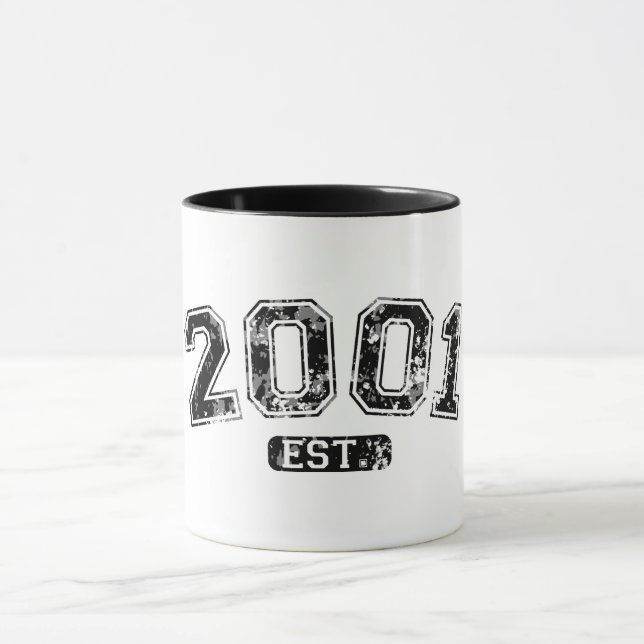 Vintage Retro 2001 Grunge Est. Established Graphic Mug (Center)