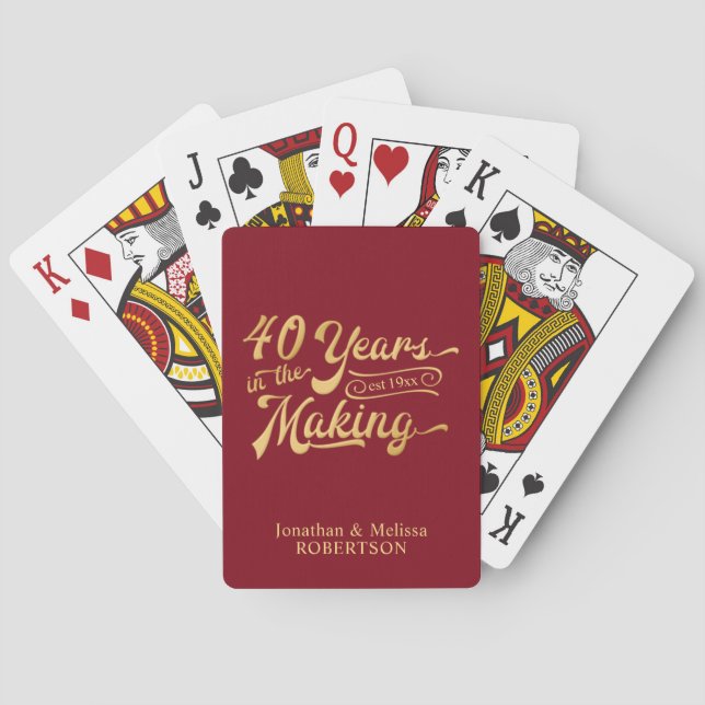 Vintage Retro 40th Anniversary Ruby Personalized Playing Cards (Back)