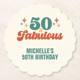 Vintage Retro 50 And Fabulous Birthday Paper Coaster