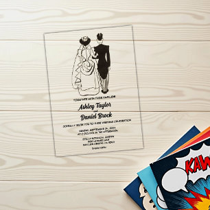 Vintage Retro 50s Bride Groom Comic Book Wedding Acrylic Invitations