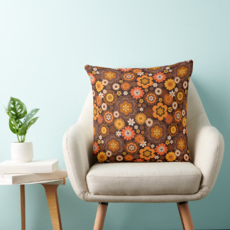 Vintage Retro 70s Groovy Floral pattern Throw Pillow