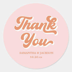 Vintage Retro 70s Pink Orange Thank You Wedding Classic Round Sticker