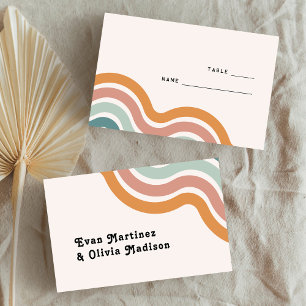 Vintage Retro 70's Rainbow Wedding Table Number Place Card