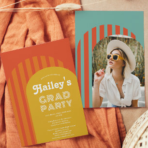 Vintage retro 70s terracotta arch photo graduation invitation