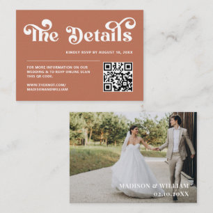 Vintage Retro 70s Terracotta Wedding Website Enclosure Card