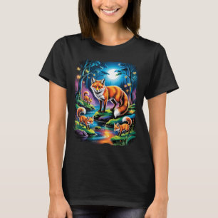 Vintage Retro 90s Airbrushed Forest Fox Family Wil T-Shirt