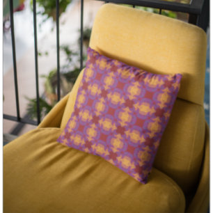 Vintage Retro Abstract Purple, Red, Orange Pattern Throw Pillow