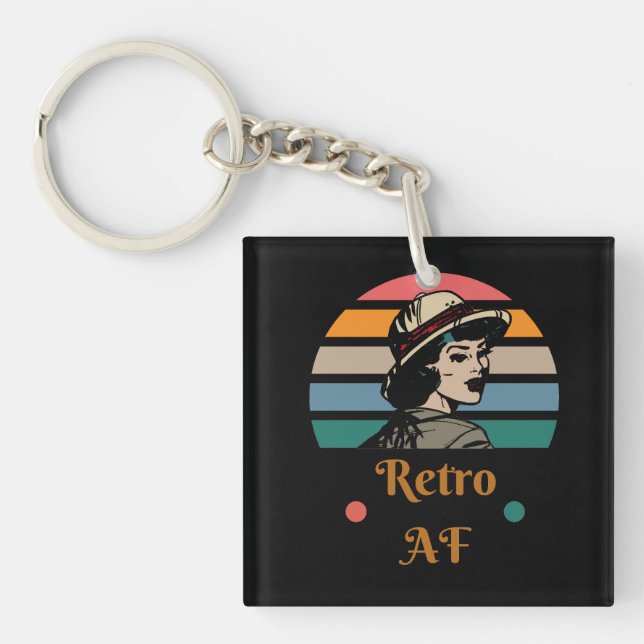 Vintage "Retro AF" Funny Rainbow Keychain (Front)