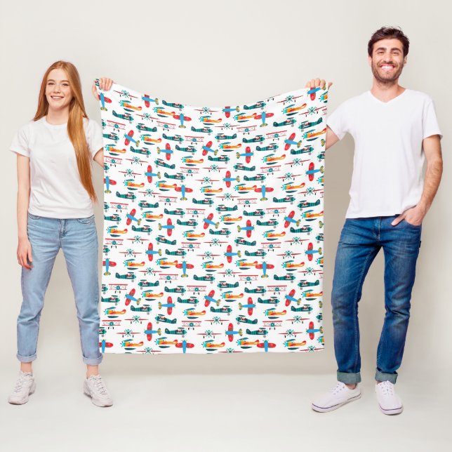 vintage retro airplane pattern fleece blanket (In Situ)