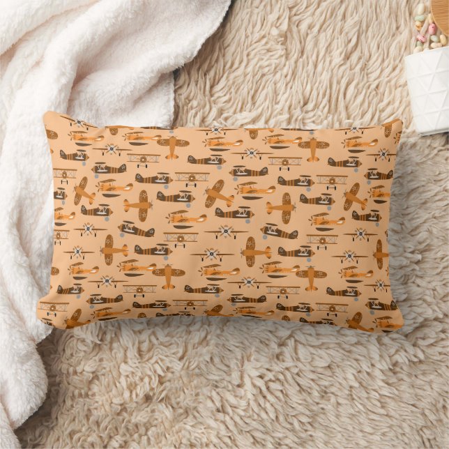vintage retro airplane pattern lumbar pillow (Blanket)