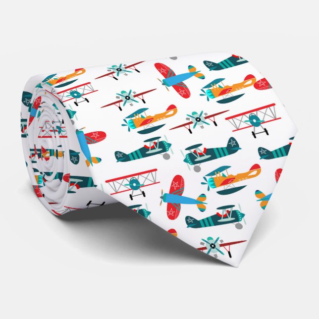 vintage retro airplane pattern tie (Rolled)