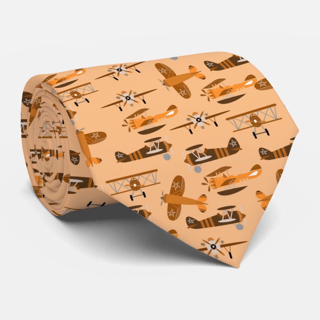 vintage retro airplane pattern tie (Rolled)