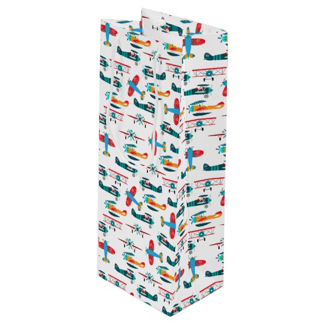 vintage retro airplane pattern wine gift bag (Front Angled)