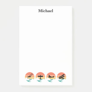 Vintage Retro Airplane& Sunset, Custom Name,Simple Post-it Notes