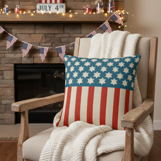Vintage Retro American Flag Stars and Stripes Throw Pillow