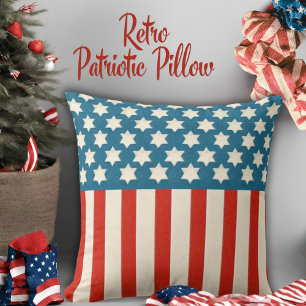 Vintage Retro American Flag Stars and Stripes Throw Pillow