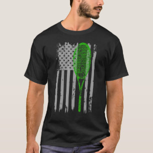 Vintage Retro American Flag With Tennis Racket Ten T-Shirt