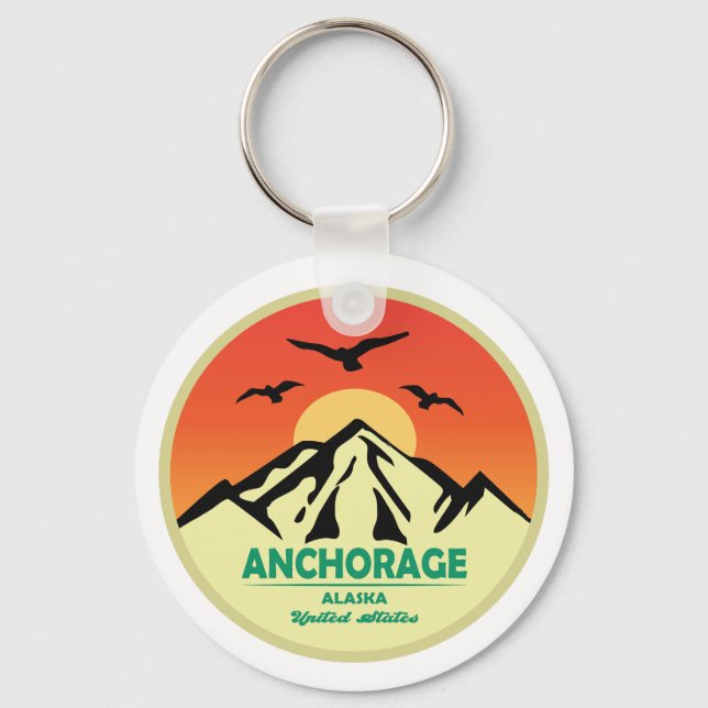 Vintage Retro Anchorage Alaska Keychain (Front)