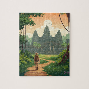 Vintage Retro Angkor Wat Cambodia  Jigsaw Puzzle