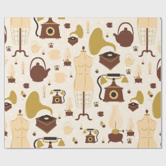 vintage retro antique phonograph mannequin sepia wrapping paper