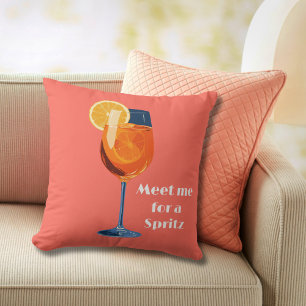 Vintage Retro Aperol Spritz Italian Cocktail Custo Throw Pillow