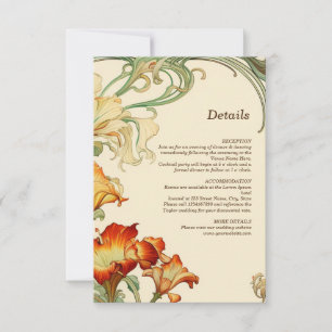 Vintage Retro Art Nouveau Botanical Details RSVP Card