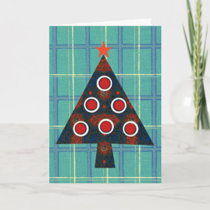 Vintage Retro Artsy and Plaid Christmas Tree Card