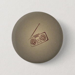Vintage Retro Audio Cassette Player. Antique Paper 2 Inch Round Button