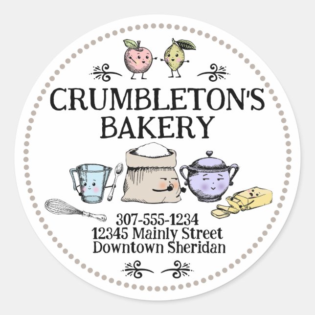 Vintage retro baking ingredients bakery classic round sticker (Front)