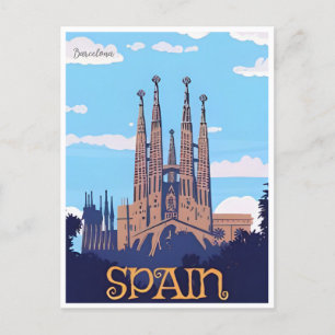 vintage retro Barcelona Spain Travel Art  Postcard