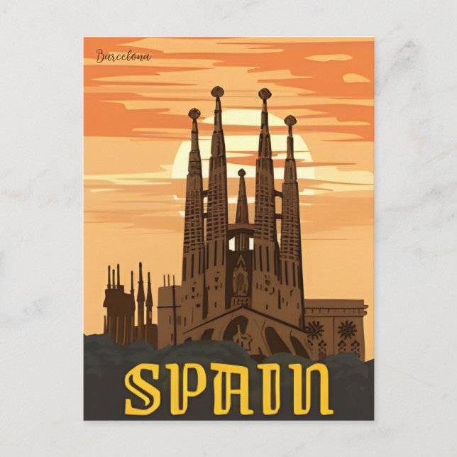 vintage retro Barcelona Spain Travel Art  Postcard (Front)