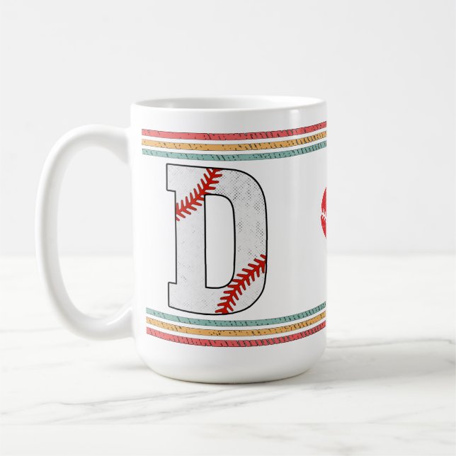 Vintage Retro Baseball Letter D Design Coffee Mug (Left)