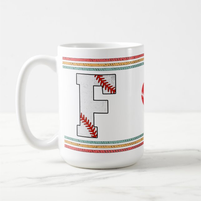 Vintage Retro Baseball Letter F Distressed Coffee Mug (Left)