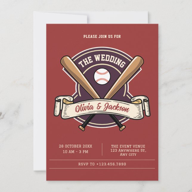 Vintage retro baseball sport wedding invitation (Front)