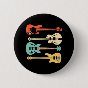 Vintage Retro Bass Guitar Bassist Player 2 Inch Round Button