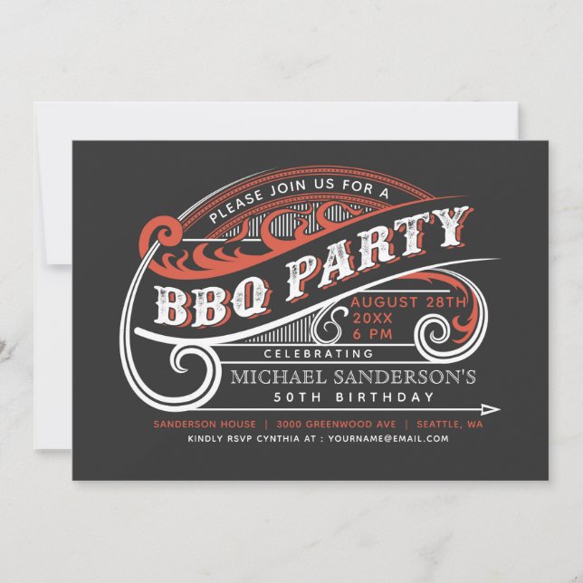 Vintage Retro BBQ Party Invitations (Front)