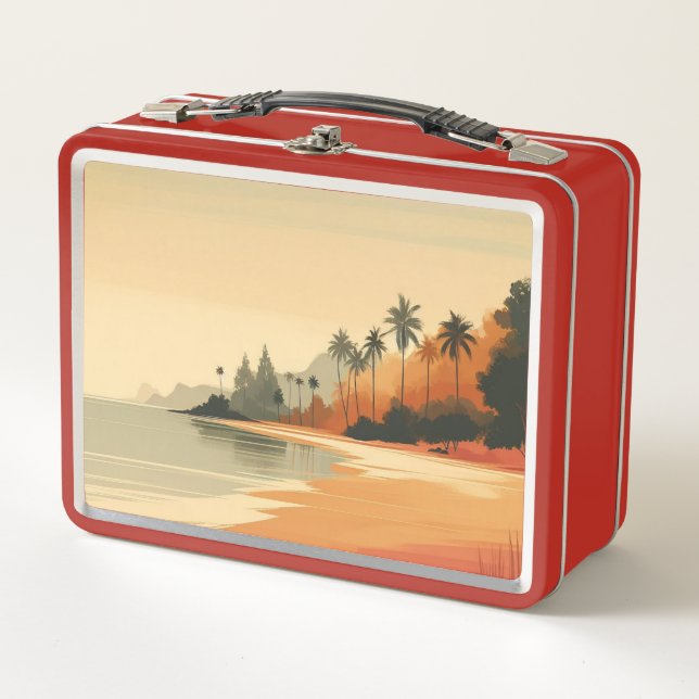 Vintage/retro beach/tropical  metal lunch box (Front)