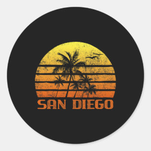 Vintage Retro Beach Vacation San Diego California Classic Round Sticker
