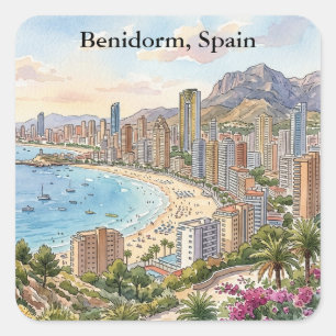 Vintage Retro Benidorm Spain Costa Blanca Vacation Square Sticker