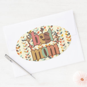 Vintage Retro Best Mom Oval Sticker