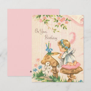 Vintage Retro Birthday Angel On Mushrooms  Holiday Card