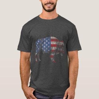 Vintage Retro Bison American Flag Buffalo Simple T-Shirt