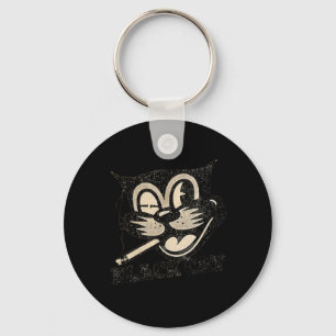 Vintage Retro Black Cat Smoking Halloween Gift Keychain