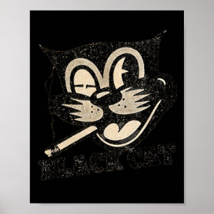 Vintage Retro Black Cat Smoking Halloween Gift Poster